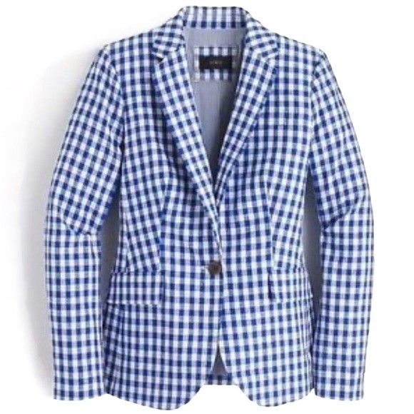 J. Crew Blue Gingham Campbell Linen Blazer Preppy Check Jacket Women’s Size 00 - Picture 1 of 14